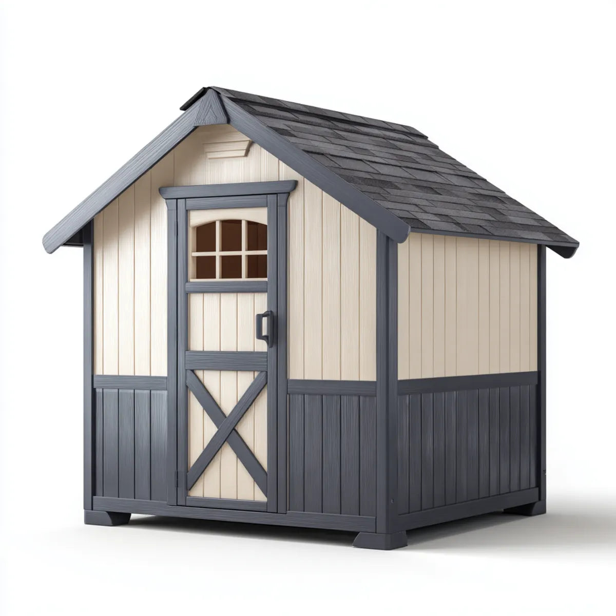 Abri de rangement extérieur en polypropylène beige et anthracite 180 x 120 x 190 cm à toit à deux pentes