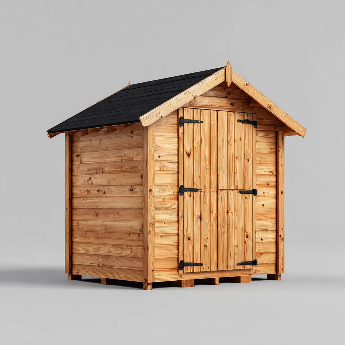Abri de jardin en bois massif de pin naturel avec toit noir 200 x 150 x 200 cm