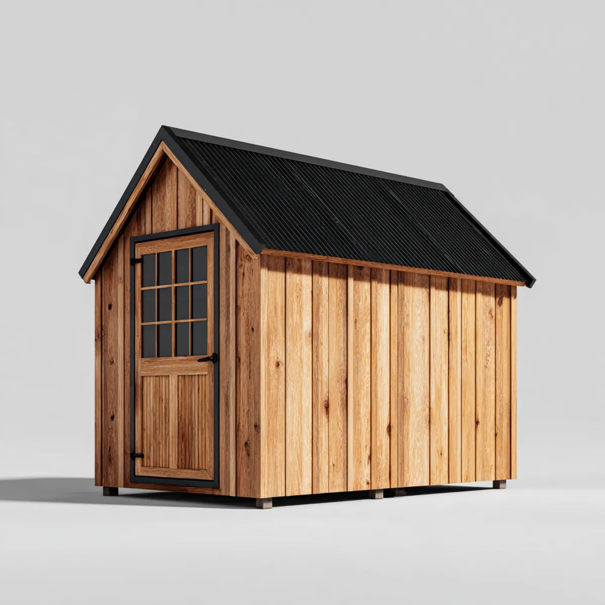 Abri de rangement de jardin en bois naturel 200 x 150 x 210 cm avec porte vitrée et toit à deux pentes