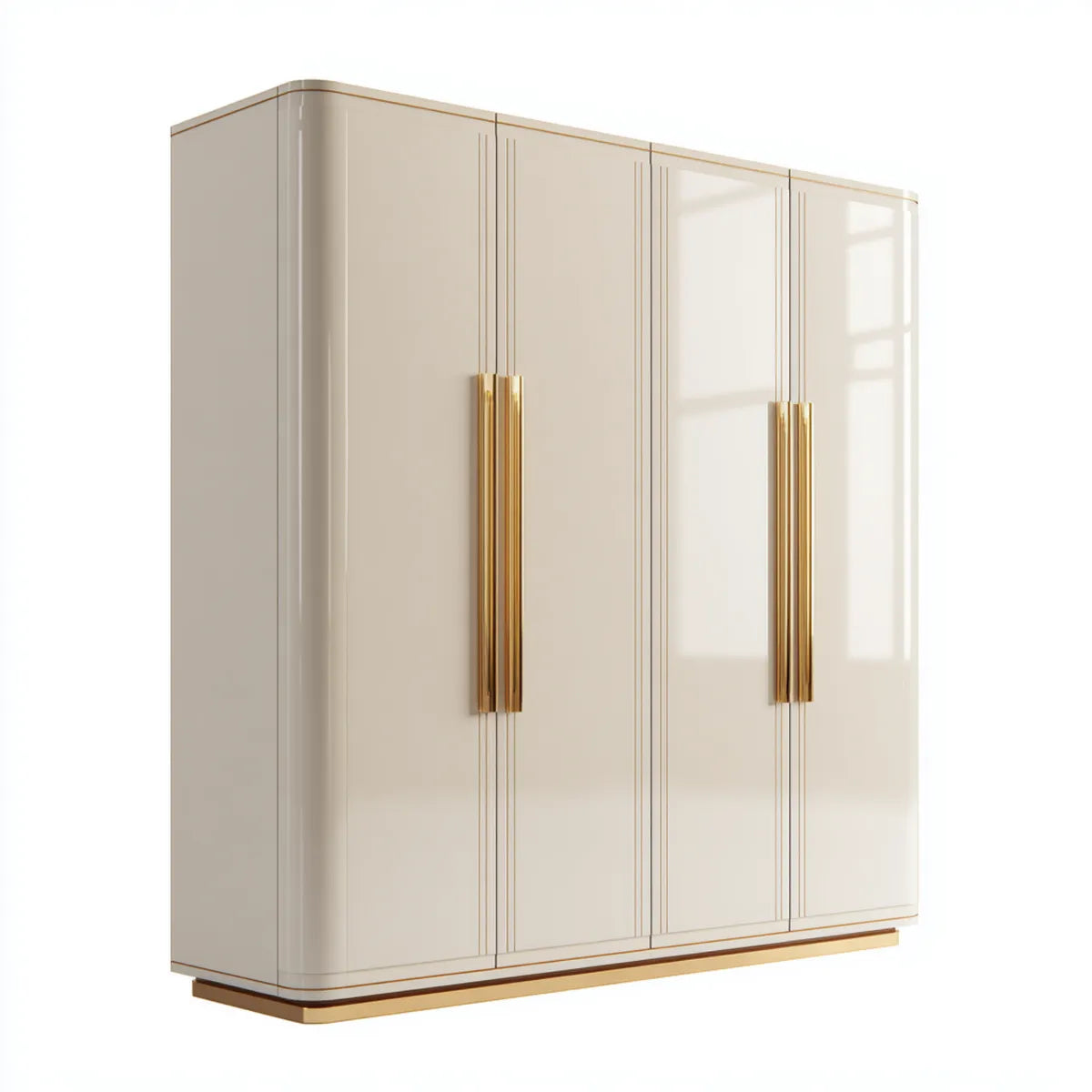 Armoire de chambre 4 portes beige crème 200 x 60 x 200 cm en panneaux MDF laqués rectangulaire