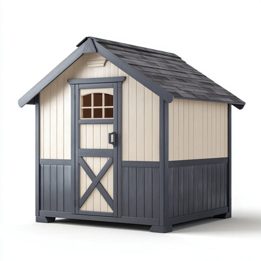 Abri de rangement extérieur en polypropylène beige et anthracite 180 x 120 x 190 cm à toit à deux pentes
