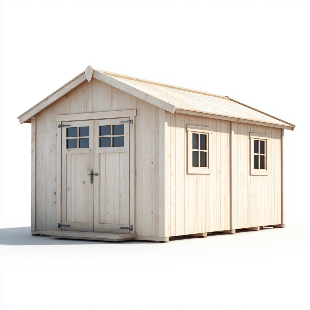 Abri de jardin de rangement en bois de pin naturel avec double porte et fenêtres 300 x 200 x 220 cm