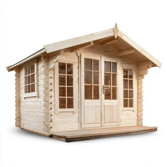 Abri de jardin rectangulaire en bois massif naturel 320 x 320 x 280 cm avec double porte vitrée