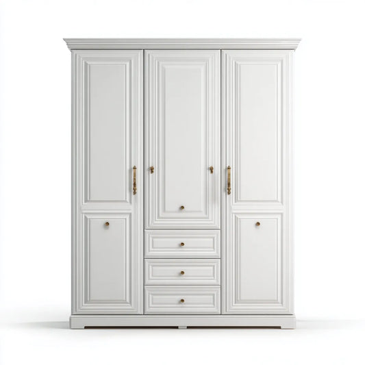 Armoire de chambre 3 portes avec 3 tiroirs blanche 180 x 60 x 220 cm en MDF rectangulaire