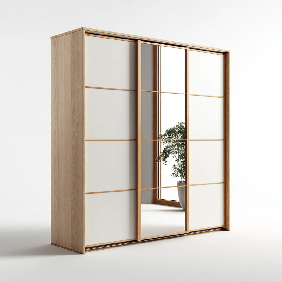 Armoire dressing à portes coulissantes chêne clair blanc avec miroir 200 x 60 x 200 cm en panneaux MDF