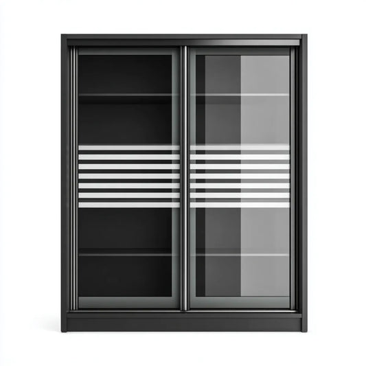 Armoire de chambre à 2 portes coulissantes noire en verre trempé et aluminium 120 x 60 x 200 cm rectangulaire