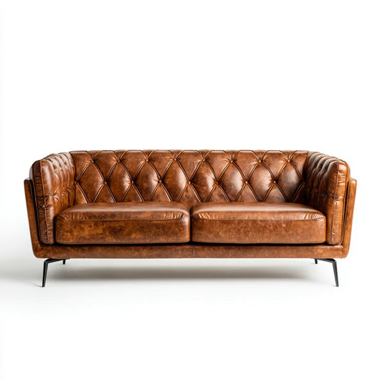 Canapé 3 places marron en cuir PU capitonné 210 x 88 x 78 cm