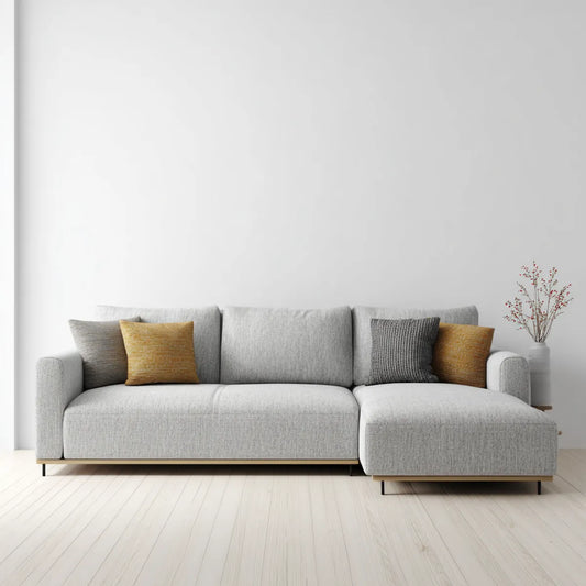 Canapé d'angle 3 places gris clair en polyester avec méridienne droite 250 x 160 x 85 cm