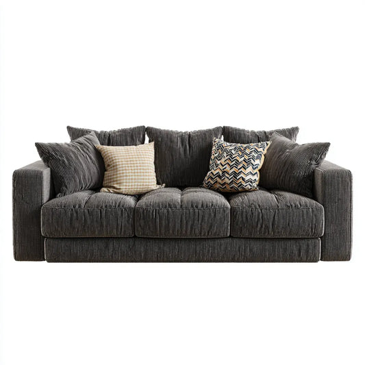 Canapé droit 3 places gris anthracite en velours côtelé de polyester 220 x 95 x 85 cm