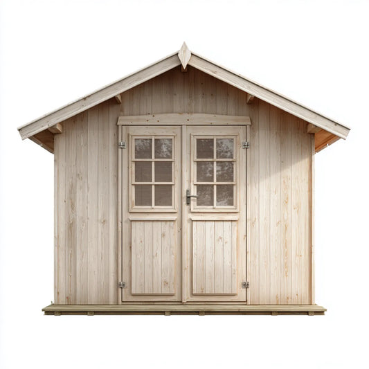 Abri de jardin de rangement beige en bois massif de pin à toit à deux pans 240 x 180 x 220 cm