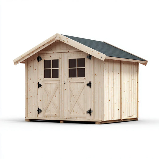 Abri de jardin en pin massif naturel avec double porte 240 x 180 x 220 cm