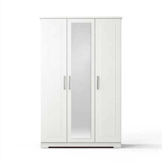 Armoire de chambre 3 portes blanche avec miroir 120 x 52 x 190 cm en panneaux MDF rectangulaire