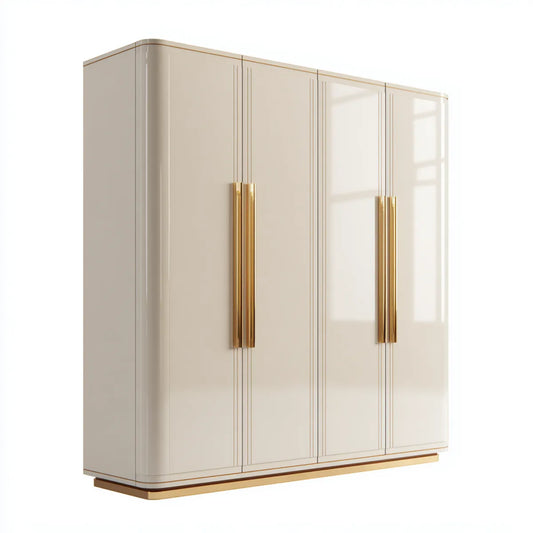 Armoire de chambre 4 portes beige crème 200 x 60 x 200 cm en panneaux MDF laqués rectangulaire