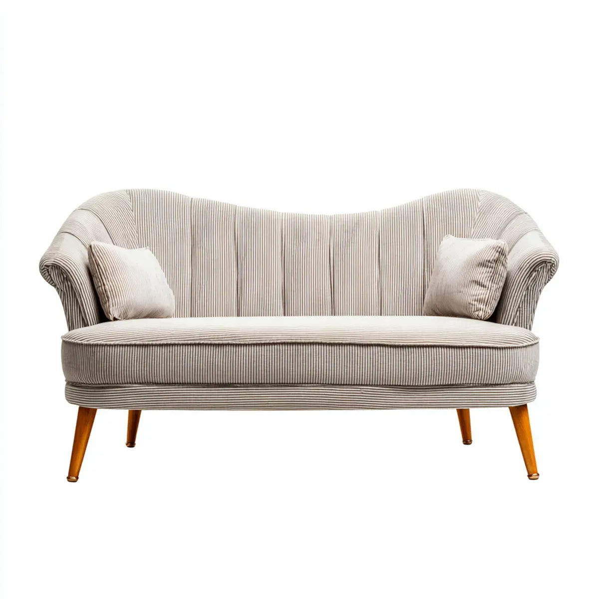 Canapé 2 places beige 160 x 85 x 85 cm en polyester côtelé forme arrondie