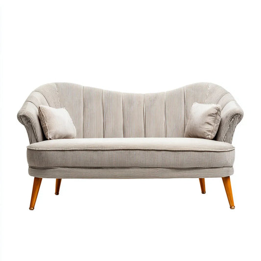 Canapé 2 places beige 160 x 85 x 85 cm en polyester côtelé forme arrondie