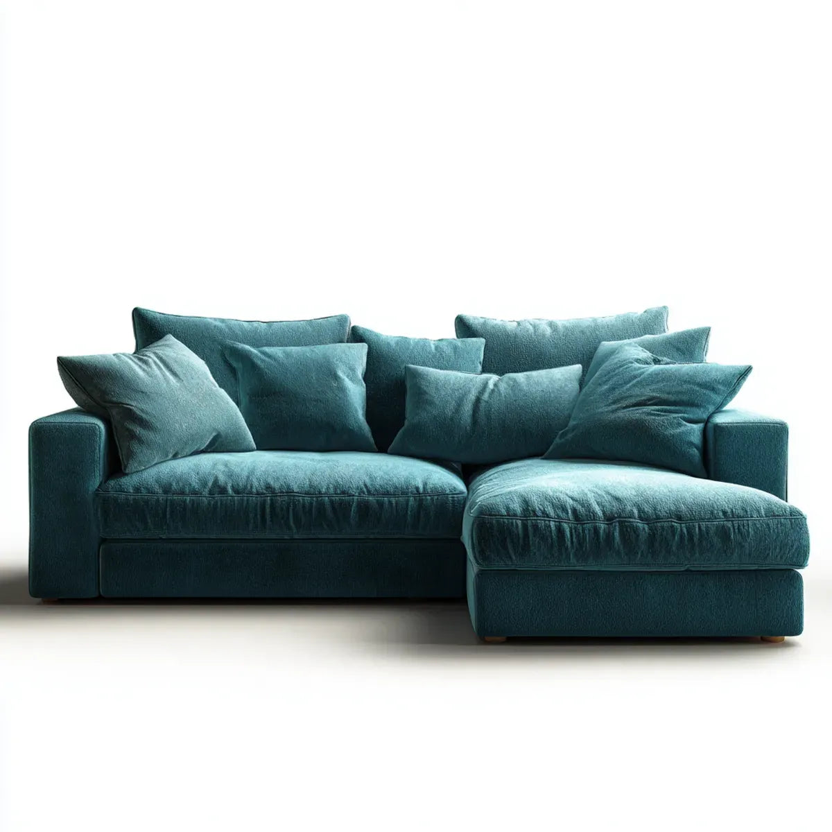 Canapé d'angle 3 places avec méridienne droite bleu pétrole 280 x 170 x 85 cm velours de polyester forme L