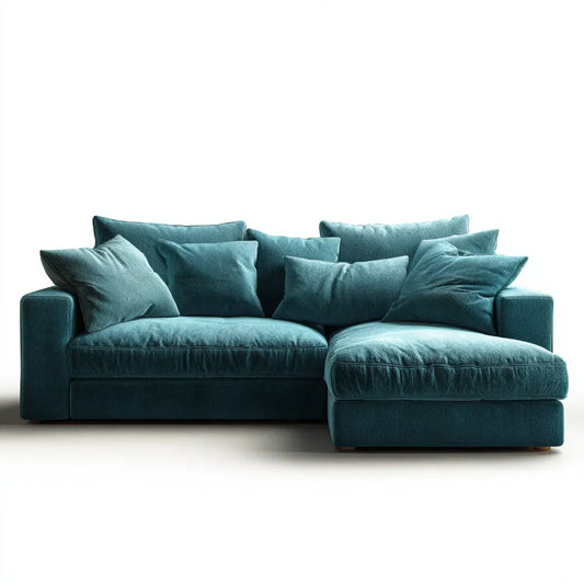 Canapé d'angle 3 places avec méridienne droite bleu pétrole 280 x 170 x 85 cm velours de polyester forme L